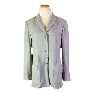 Vintage Lands' End Size 14 Grey Wool Suit Jacket 3-Button Lined